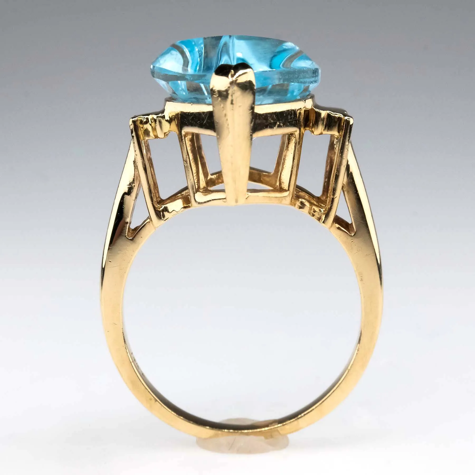 7.45ct Fantasy Cut Topaz Solitaire Gemstone Ring Size 6.5 in 14K Yellow Gold