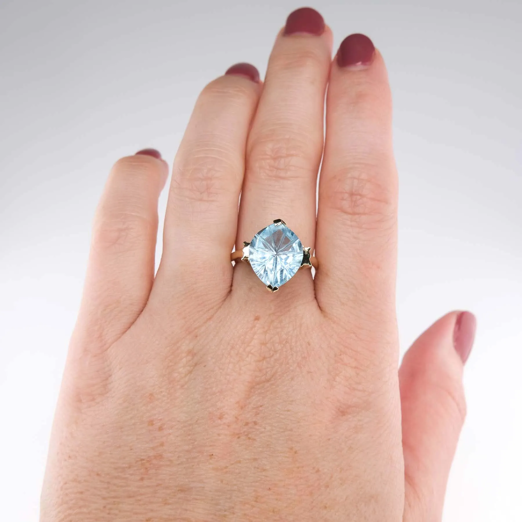 7.45ct Fantasy Cut Topaz Solitaire Gemstone Ring Size 6.5 in 14K Yellow Gold