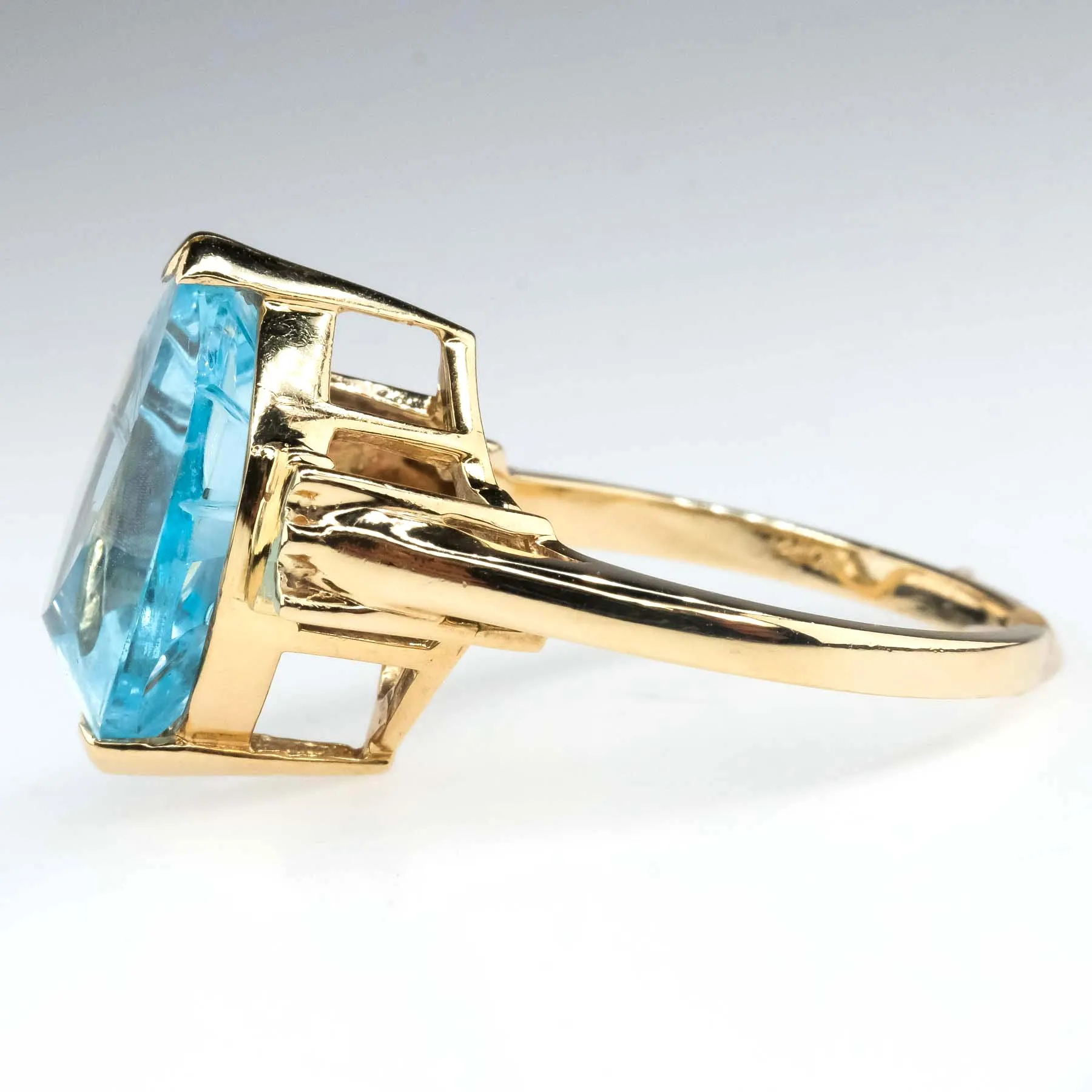 7.45ct Fantasy Cut Topaz Solitaire Gemstone Ring Size 6.5 in 14K Yellow Gold