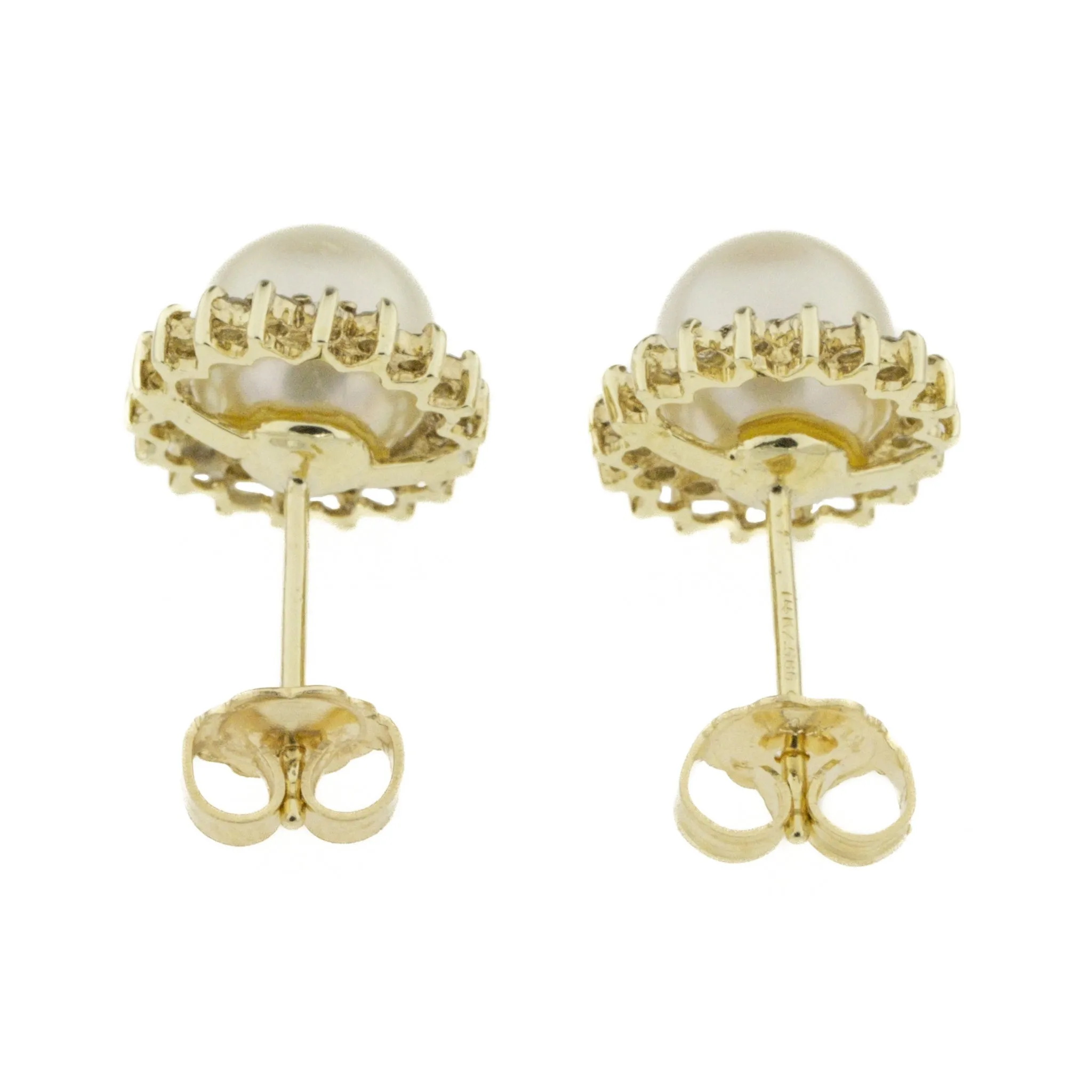 7mm Pearl w/ Diamond Accents Stud Earrings in 14K Yellow Gold