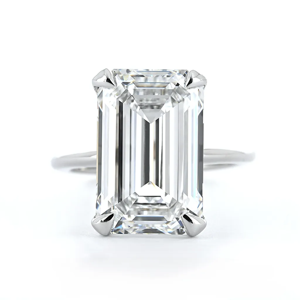 8.18ct Emerald Lab Grown Diamond Solitaire Engagement Ring  14k White Gold