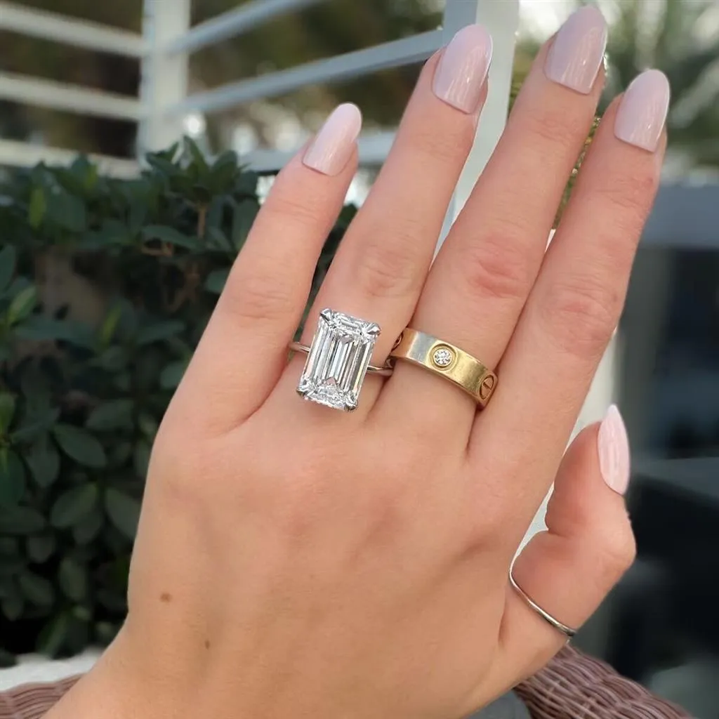 8.18ct Emerald Lab Grown Diamond Solitaire Engagement Ring  14k White Gold