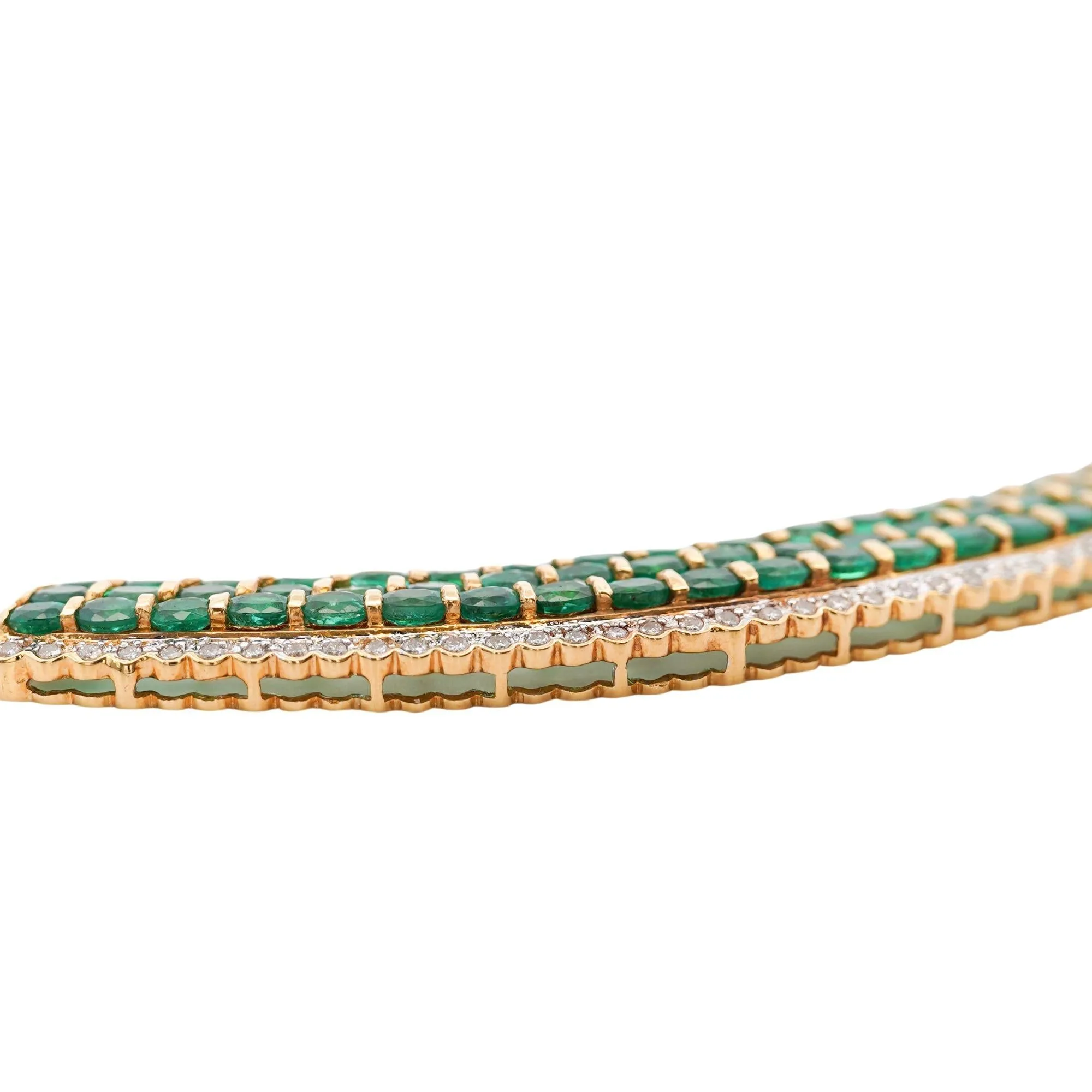9.6 Carat Natural Emerald & Diamond Herringbone Style 18K Gold Necklace