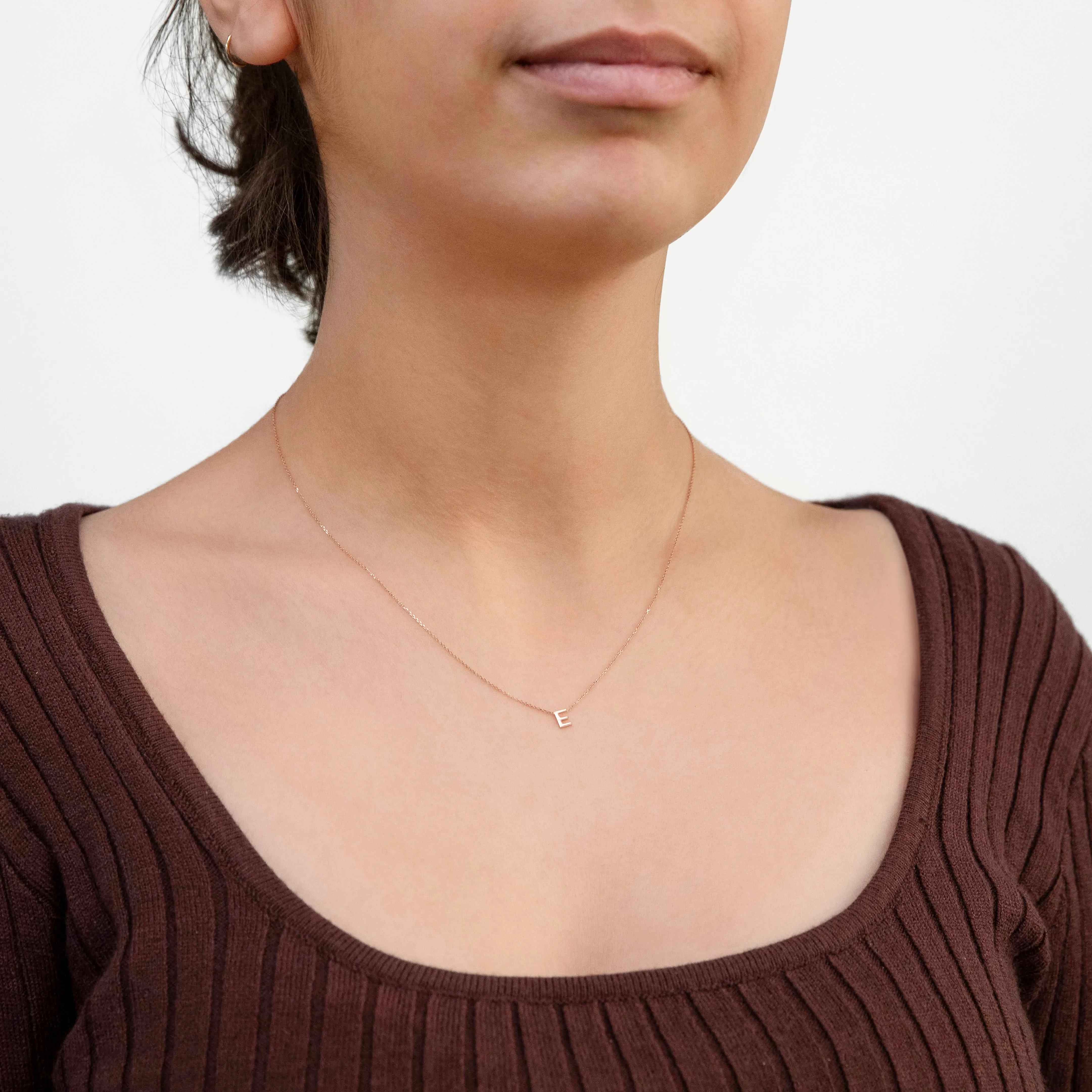 9ct Rose Gold Initial "E" Pendant on 43cm Chain