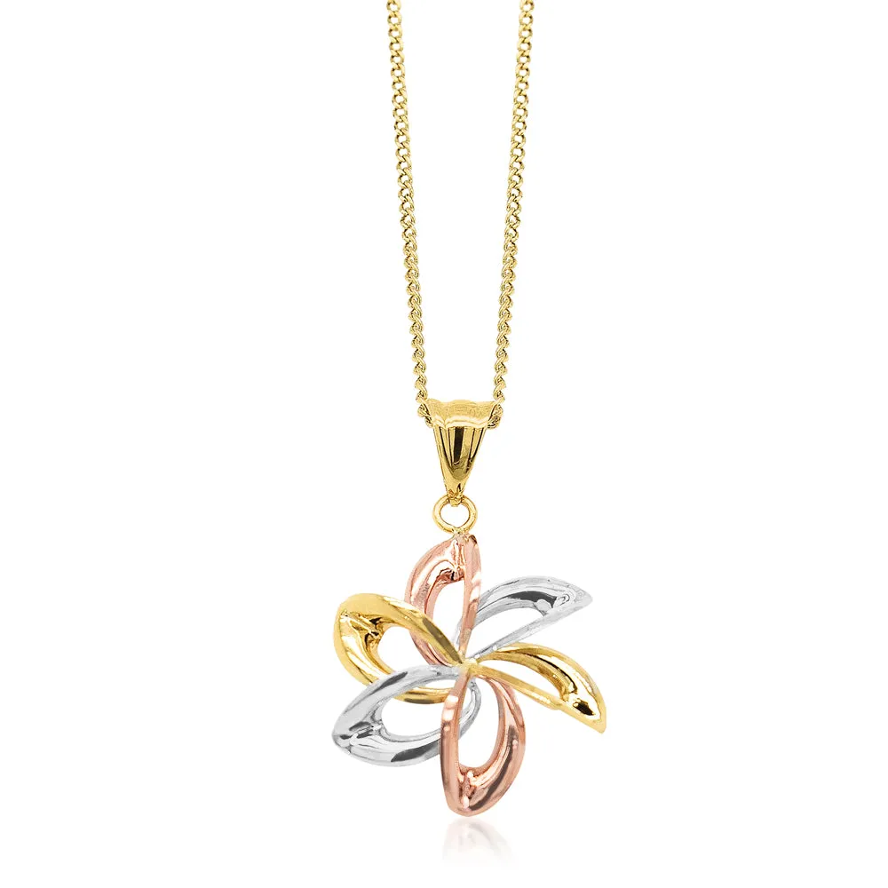 9ct Three-Tone Gold Flower Cutout Pendant