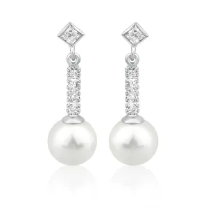9ct White Gold Cubic Zirconia   Pearl Drop Earrings