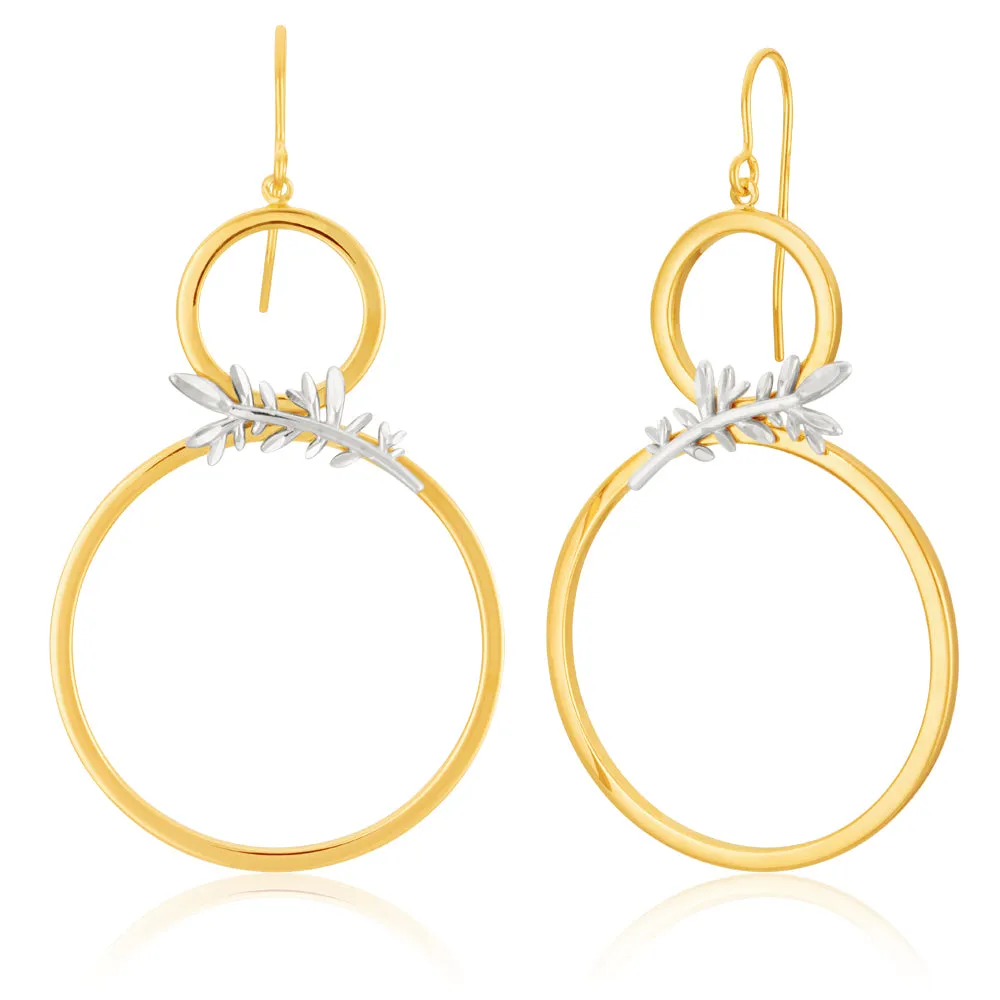 9ct Yellow & White Gold Olive Leaf 8 shape Drop Earrings