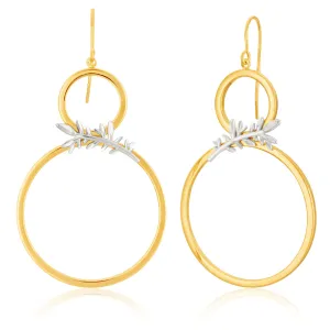 9ct Yellow & White Gold Olive Leaf 8 shape Drop Earrings