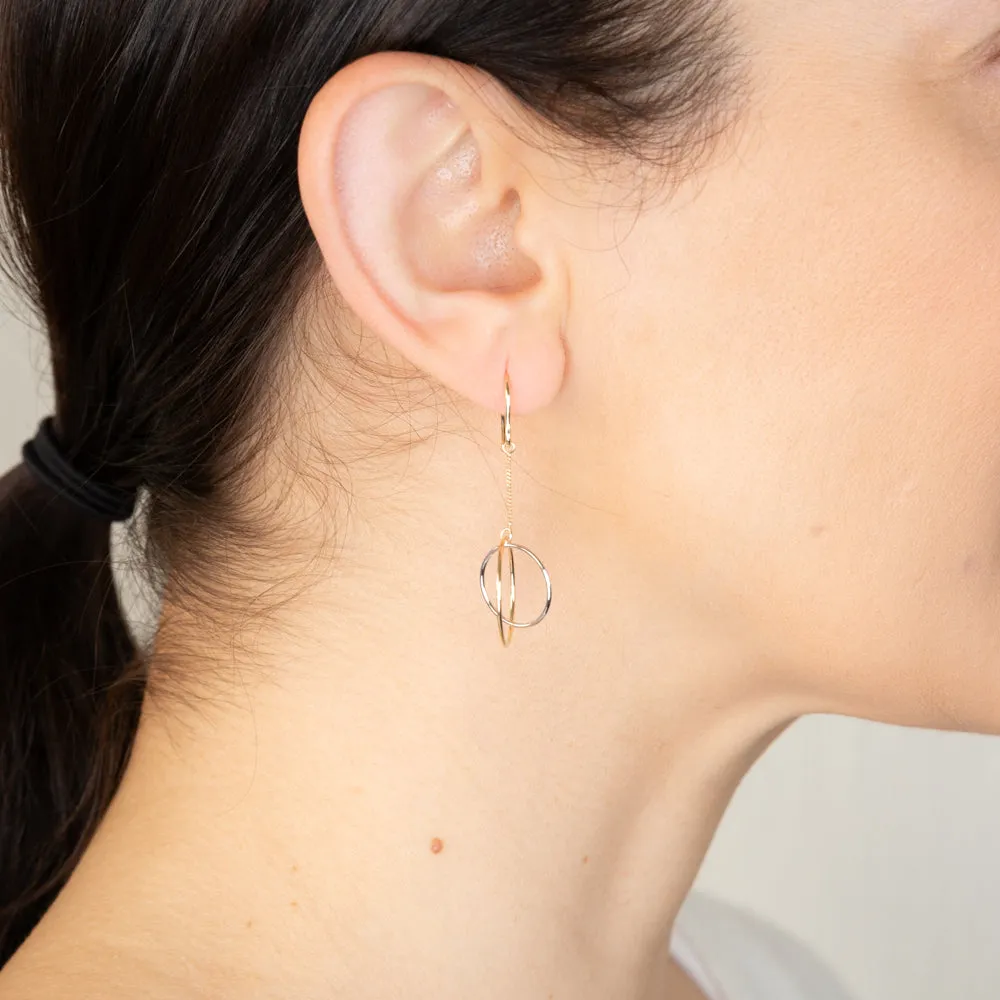9ct Yellow And White Abstract Circle Drop Earrings