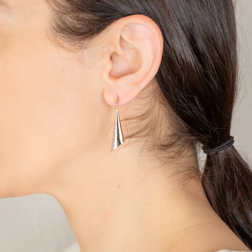 9ct Yellow And White Gold Folded Triangle Drop Earrings