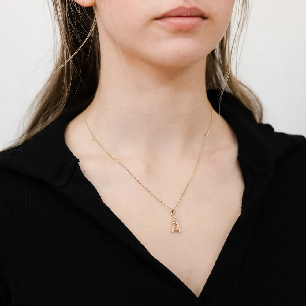 9ct Yellow And White Gold Two Tone Diamond Cut Initial "A" Pendant
