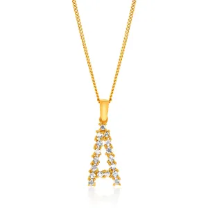 9ct Yellow And White Gold Two Tone Diamond Cut Initial "A" Pendant