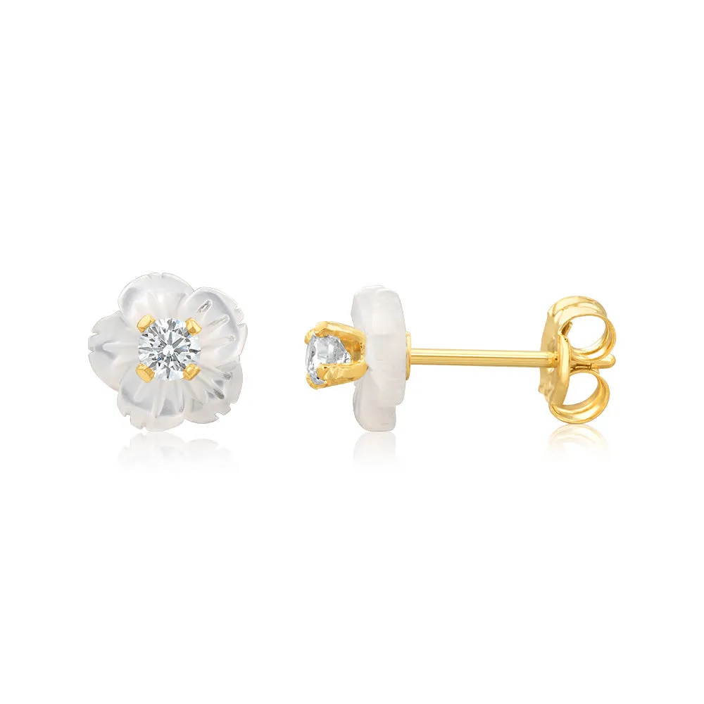 9ct Yellow Gold 6mm Mother Of Pearl Stud Earrings