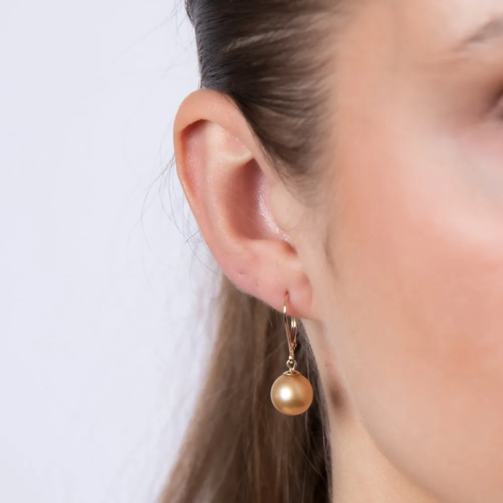 9ct Yellow Gold 9-10mm Golden South Sea Pearl Drop Earrings