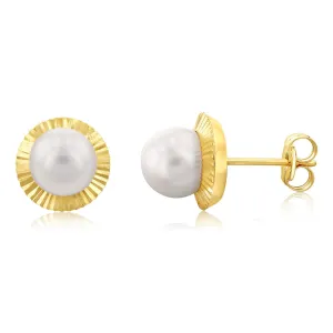 9ct Yellow Gold 9mm Pearl Stud Earrings
