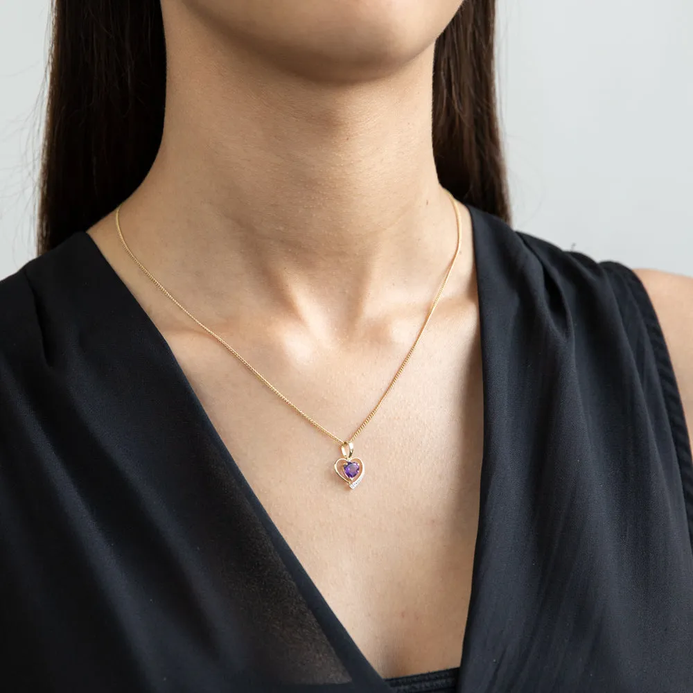 9ct Yellow Gold Amethyst Heart Pendant