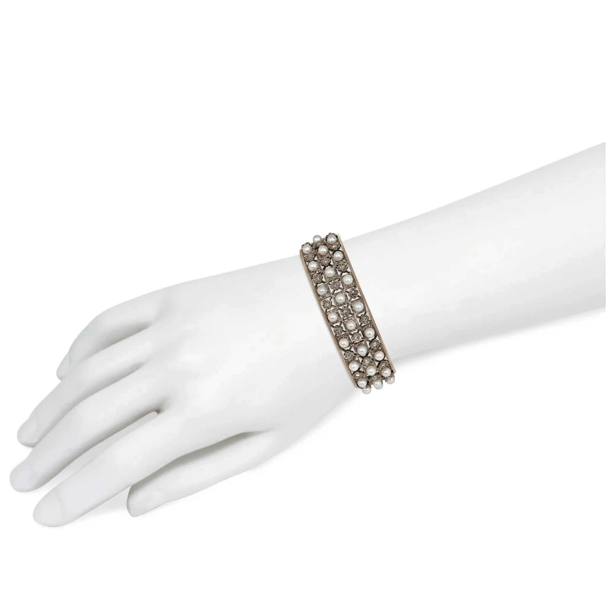 Antique 18KT Yellow Gold Diamond & Pearl Bracelet