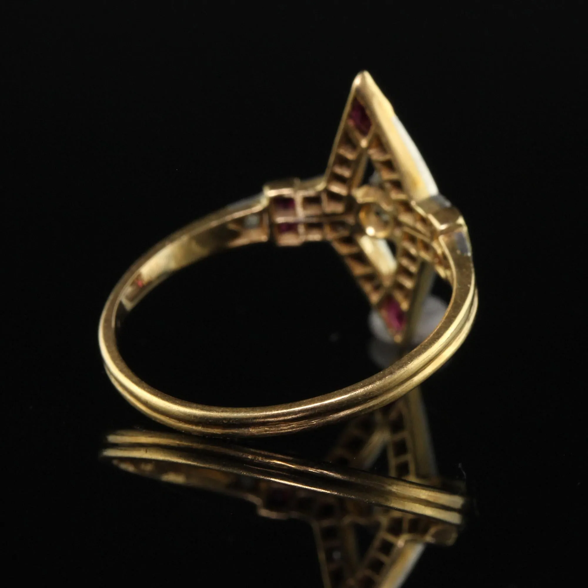 Antique Edwardian 18K Yellow Gold Platinum Old Cut Diamond Ruby Ring