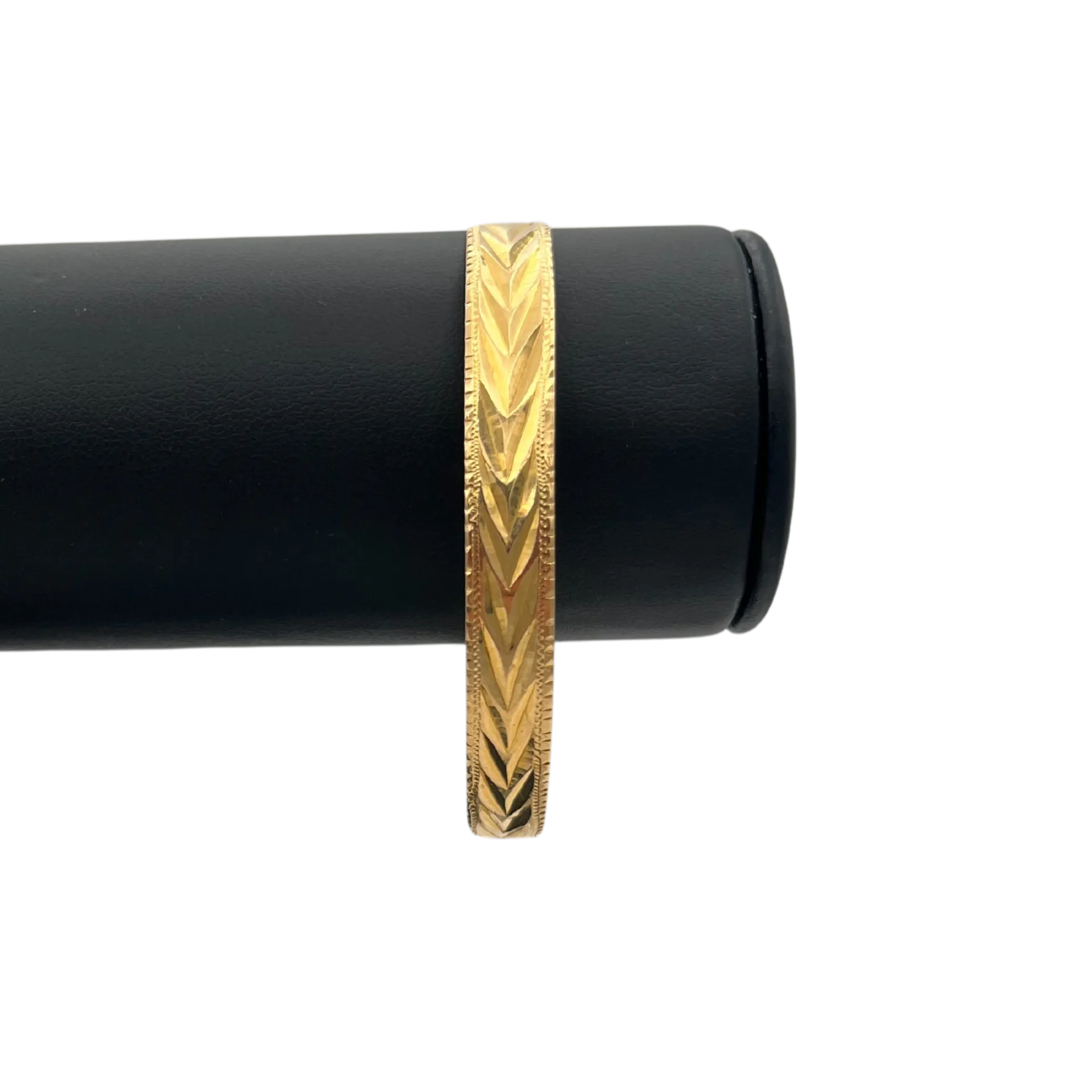 Antique hand Engraved Chevron Design Wide Bangle Bracelet in 19k yellow Gold