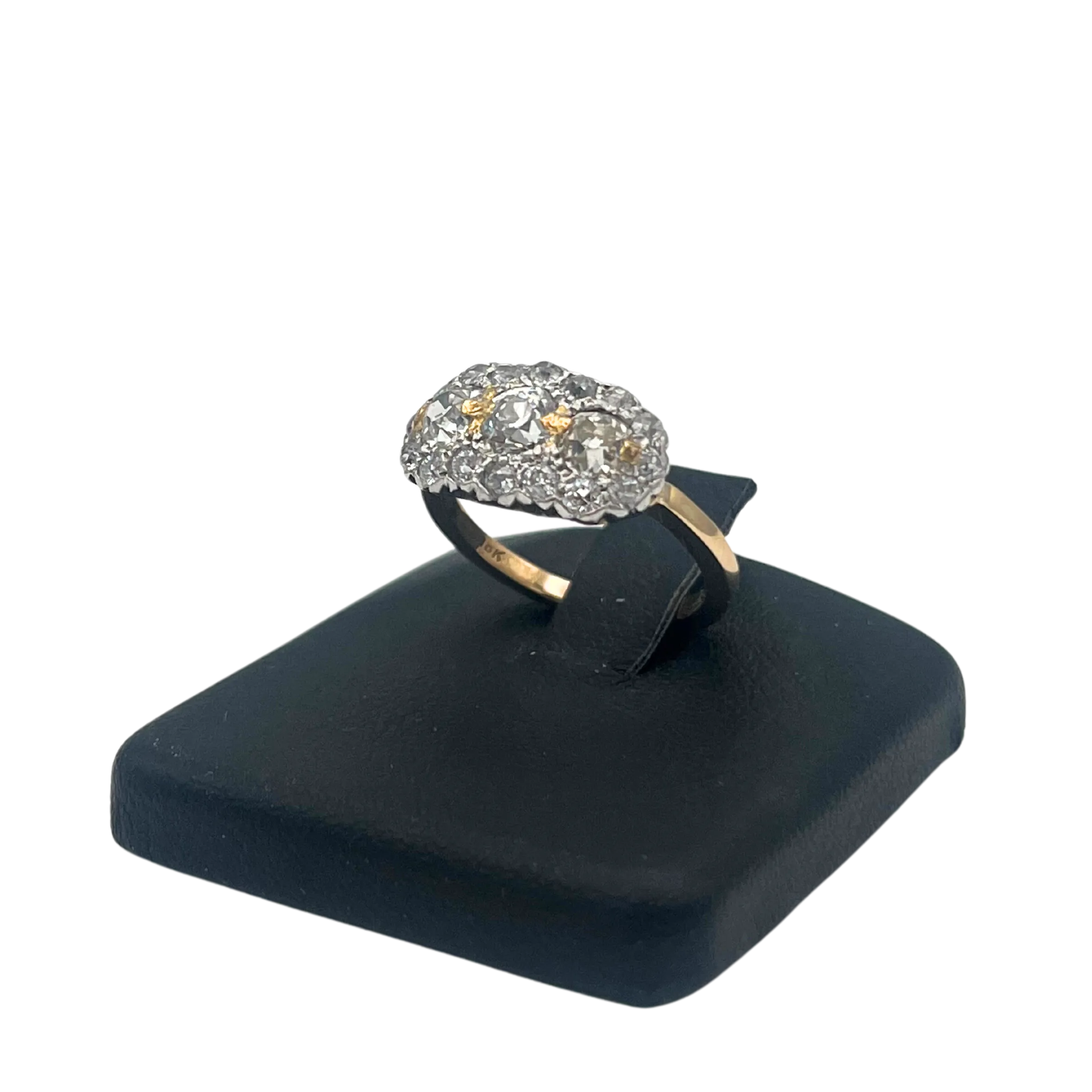 Antique Old Mine Cut Three Diamond with Halo Ring in 18k Gold