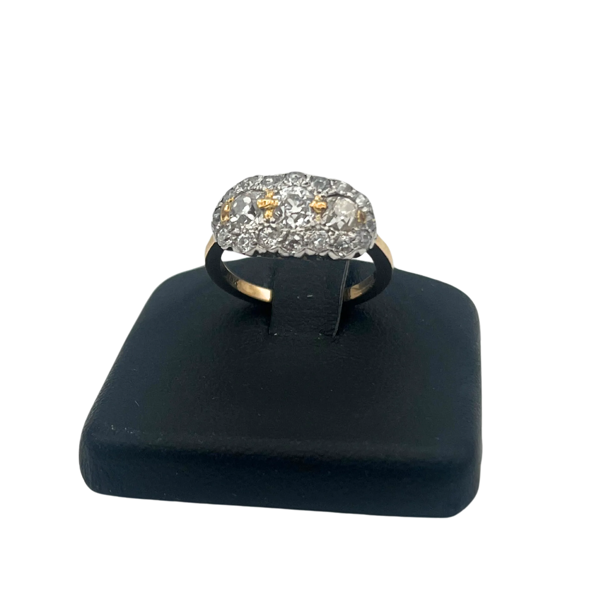 Antique Old Mine Cut Three Diamond with Halo Ring in 18k Gold