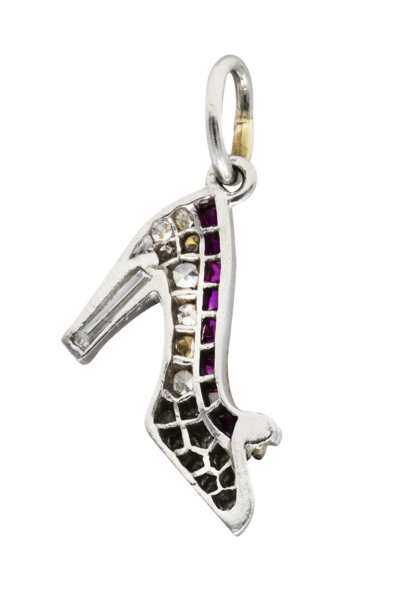 Art Deco 0.55 CTW Diamond Ruby Platinum Heeled Shoe Charm