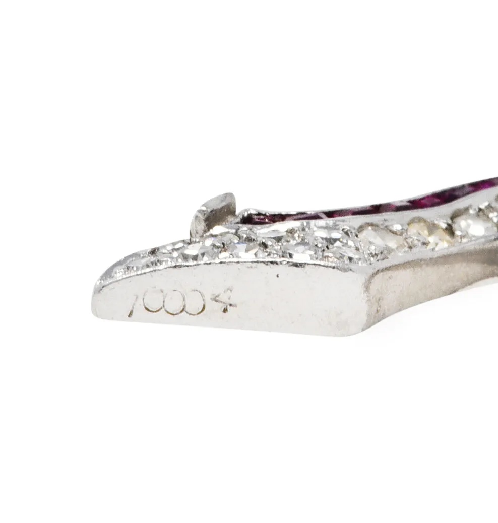 Art Deco 0.55 CTW Diamond Ruby Platinum Heeled Shoe Charm