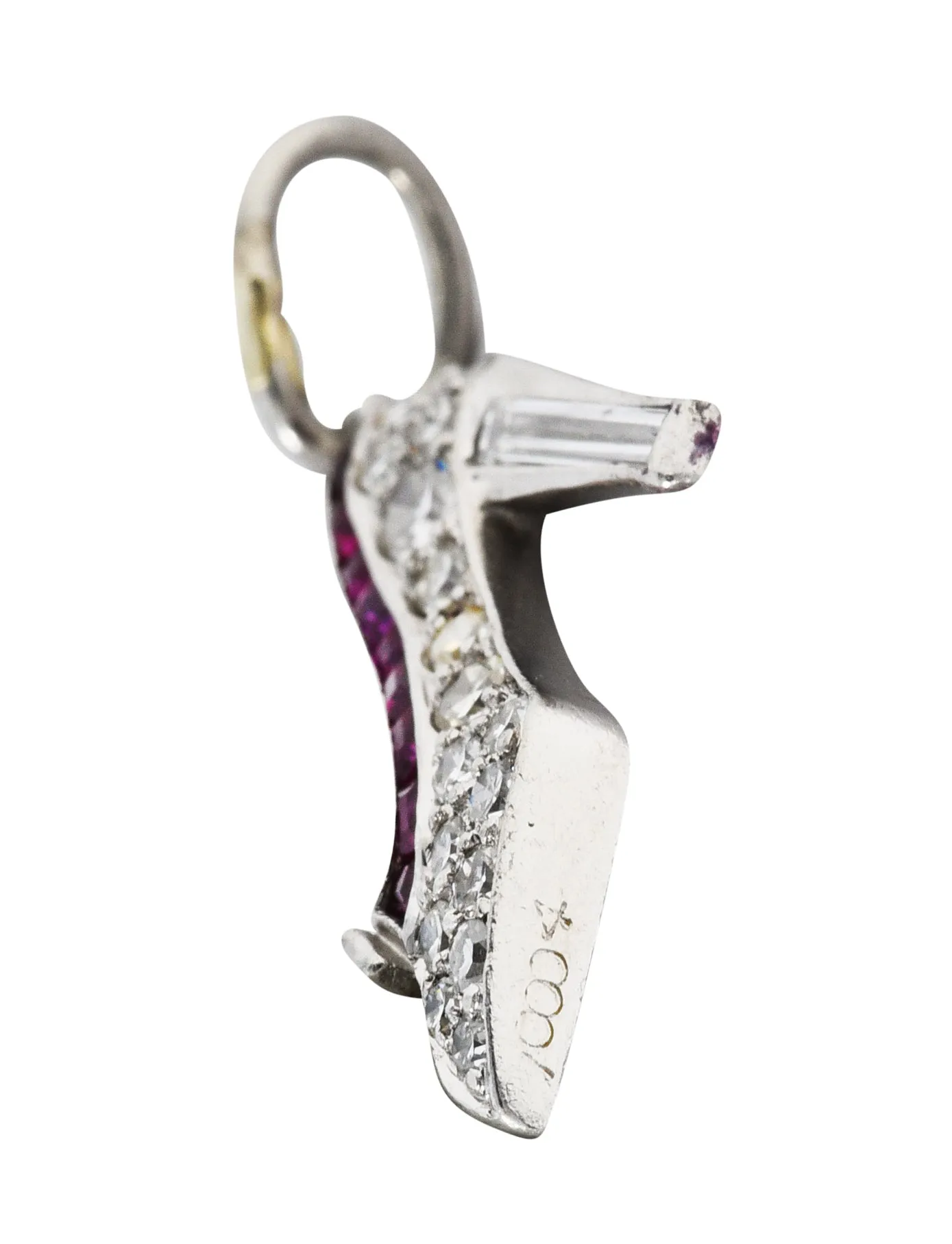 Art Deco 0.55 CTW Diamond Ruby Platinum Heeled Shoe Charm