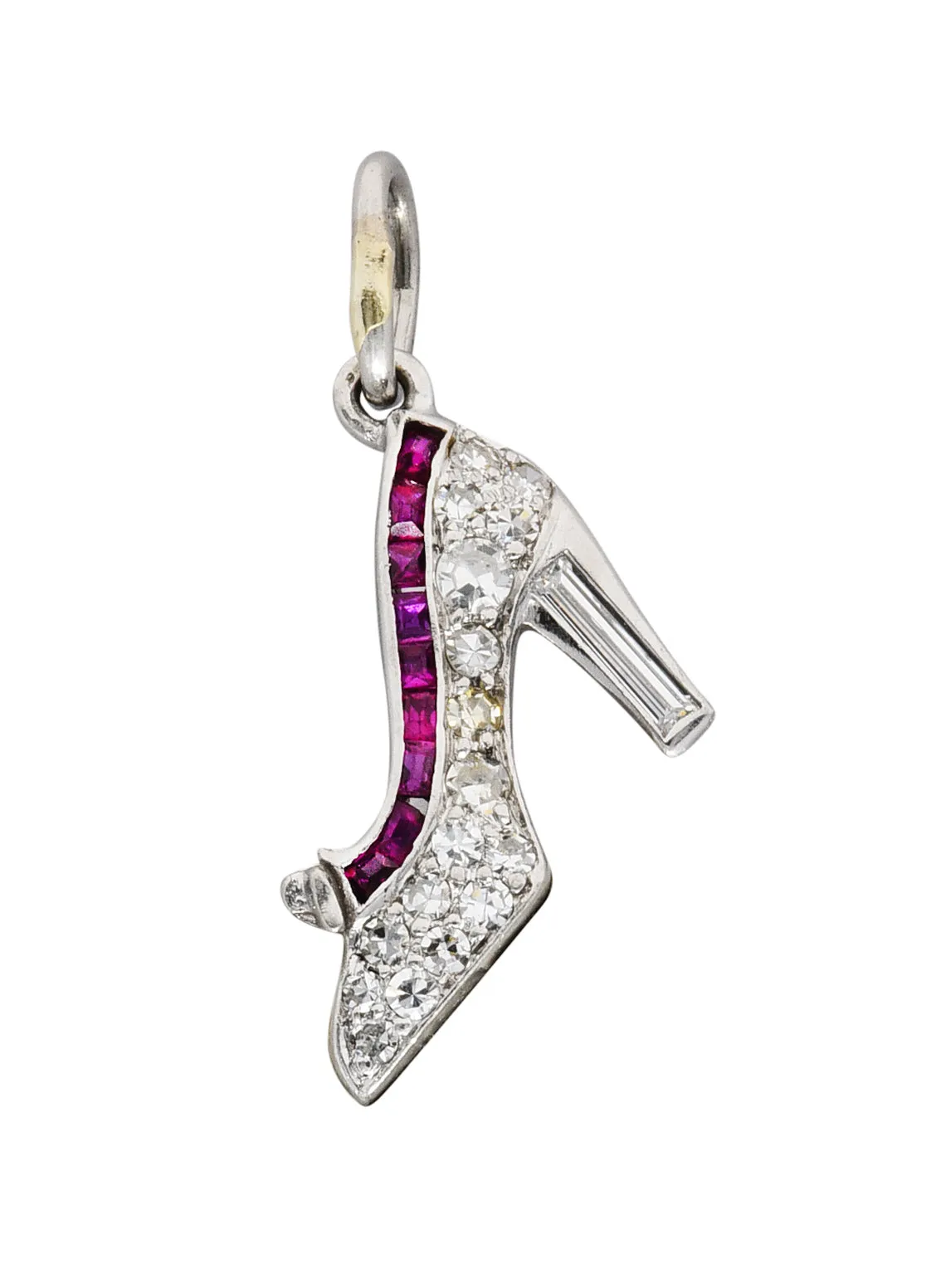 Art Deco 0.55 CTW Diamond Ruby Platinum Heeled Shoe Charm
