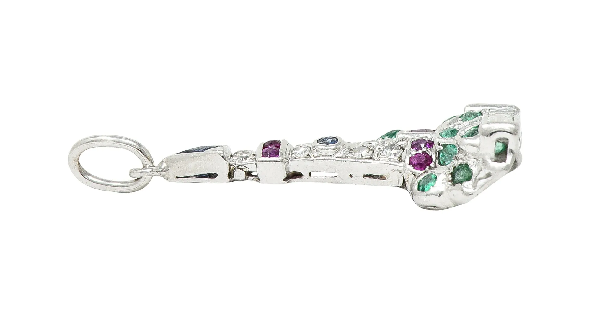 Art Deco 1.07 CTW Diamond Sapphire Emerald Ruby Platinum Lighthouse Charm