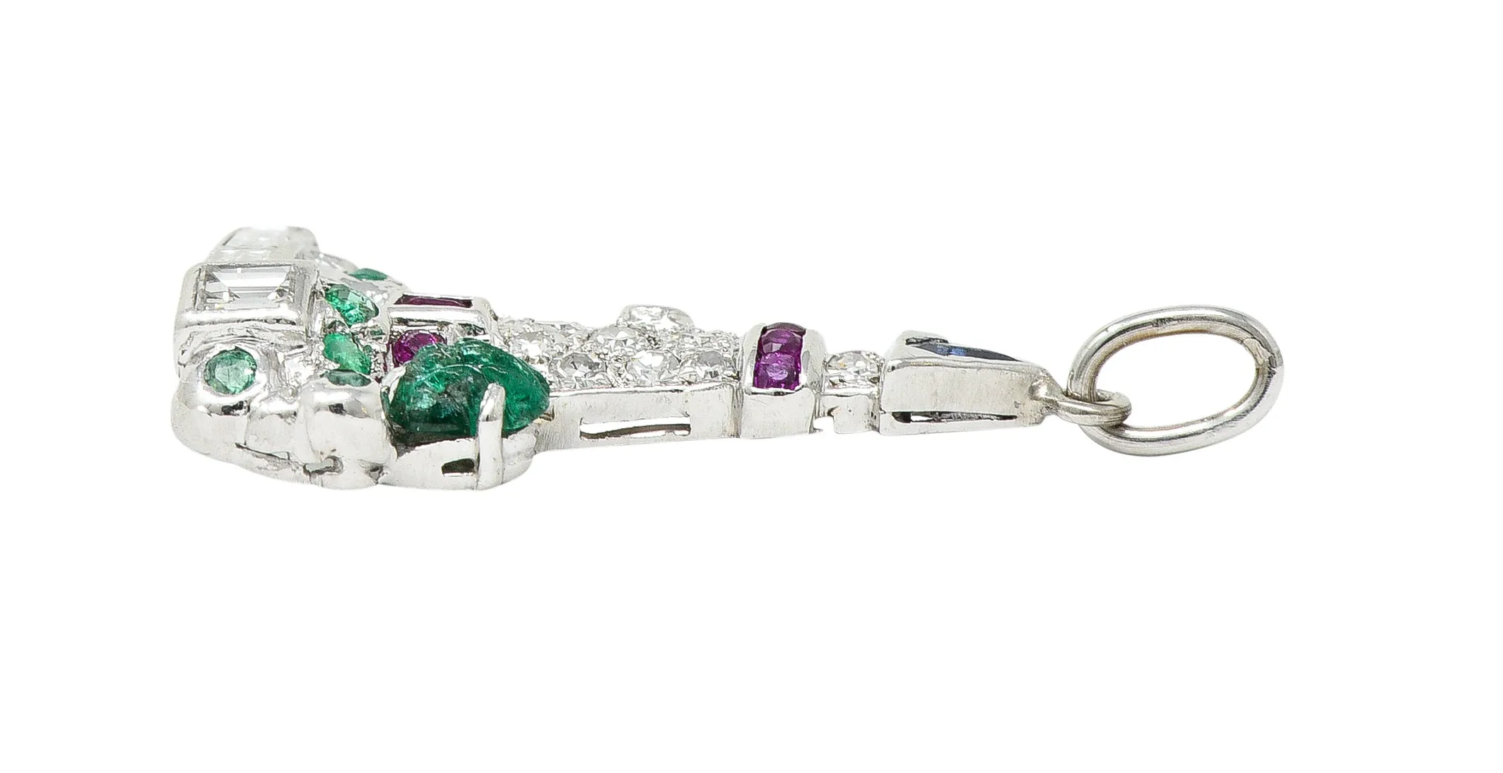 Art Deco 1.07 CTW Diamond Sapphire Emerald Ruby Platinum Lighthouse Charm