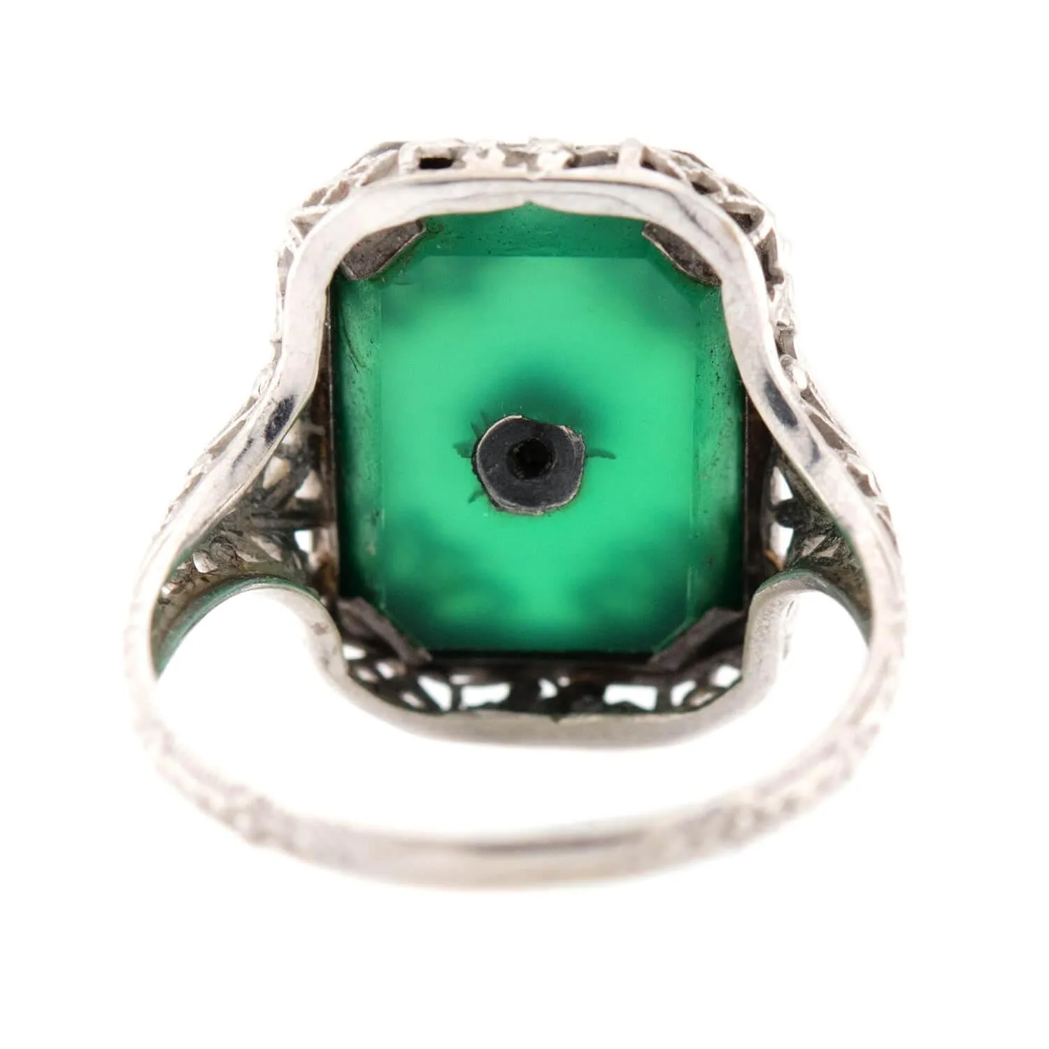 Art Deco 14k Chrysoprase and Diamond Ring