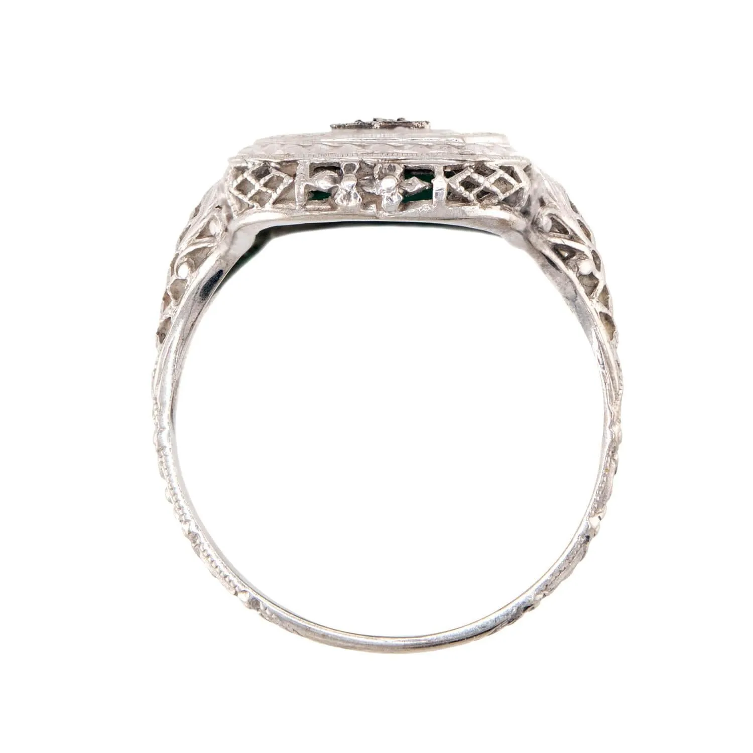 Art Deco 14k Chrysoprase and Diamond Ring