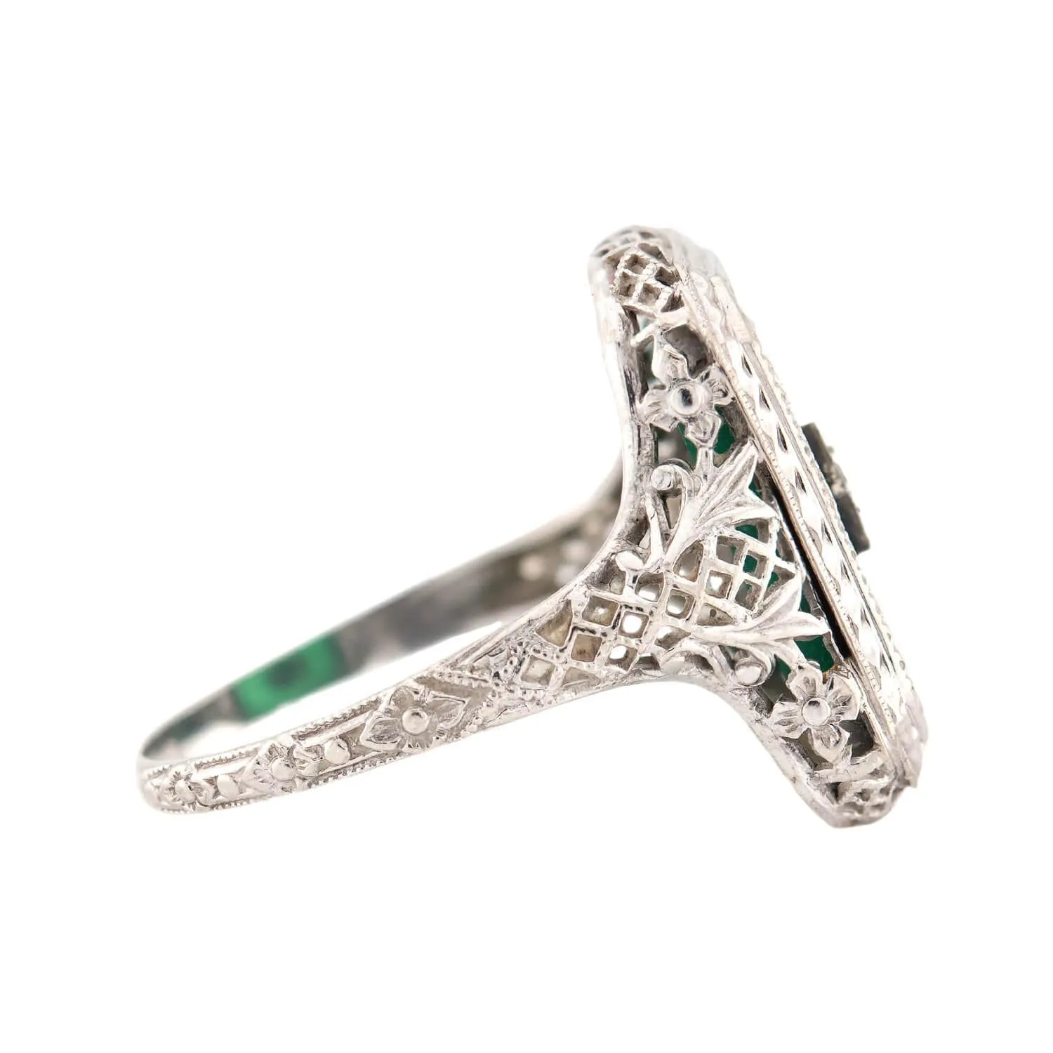 Art Deco 14k Chrysoprase and Diamond Ring