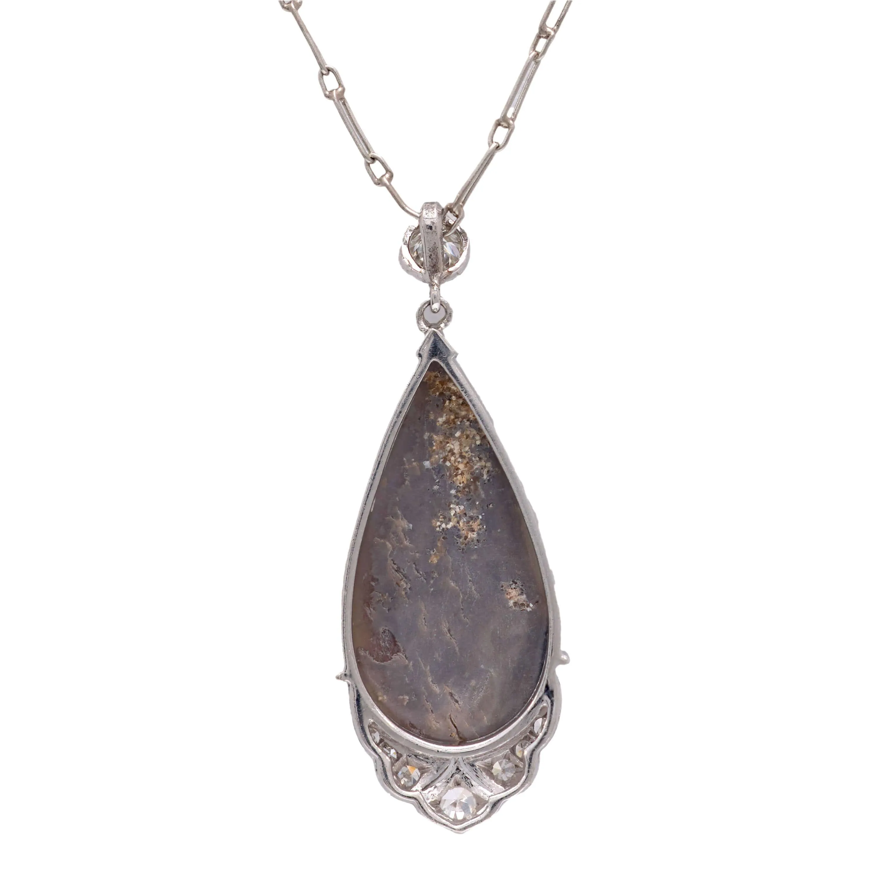 Art Deco 18k Opal and Diamond Teardrop Pendant Necklace