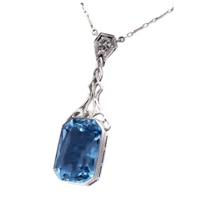 Art Deco Platinum Aquamarine & Diamond Necklace