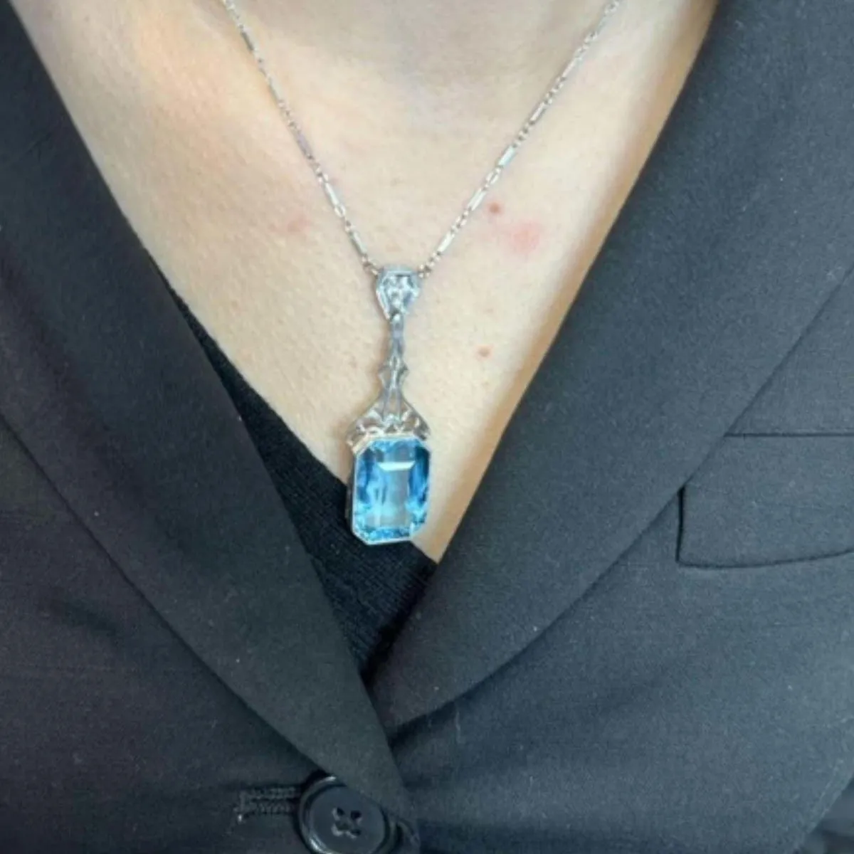 Art Deco Platinum Aquamarine & Diamond Necklace
