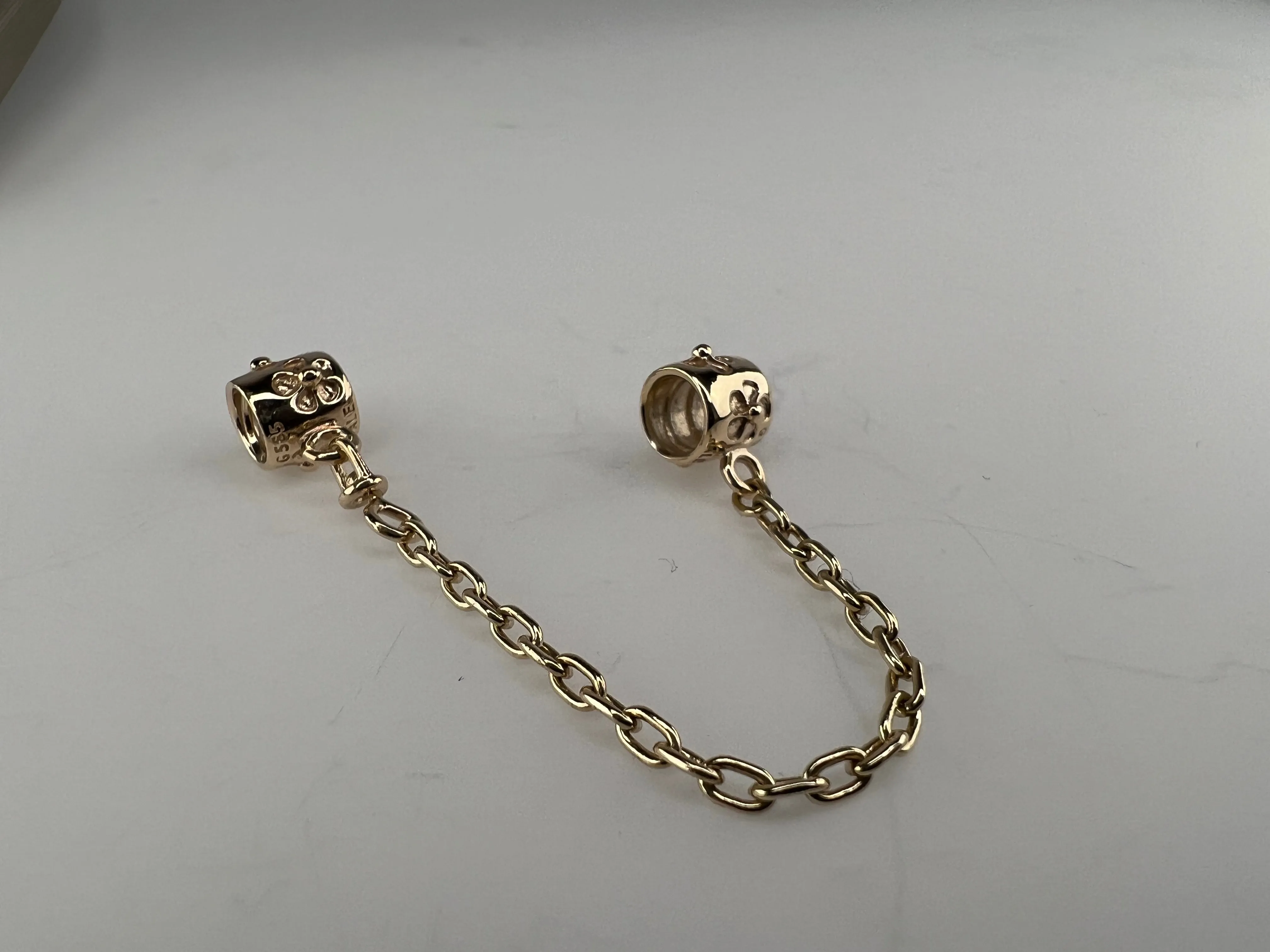 Authentic Retired Pandora 14K Yellow Gold Flower Safety Chain Charm 750312