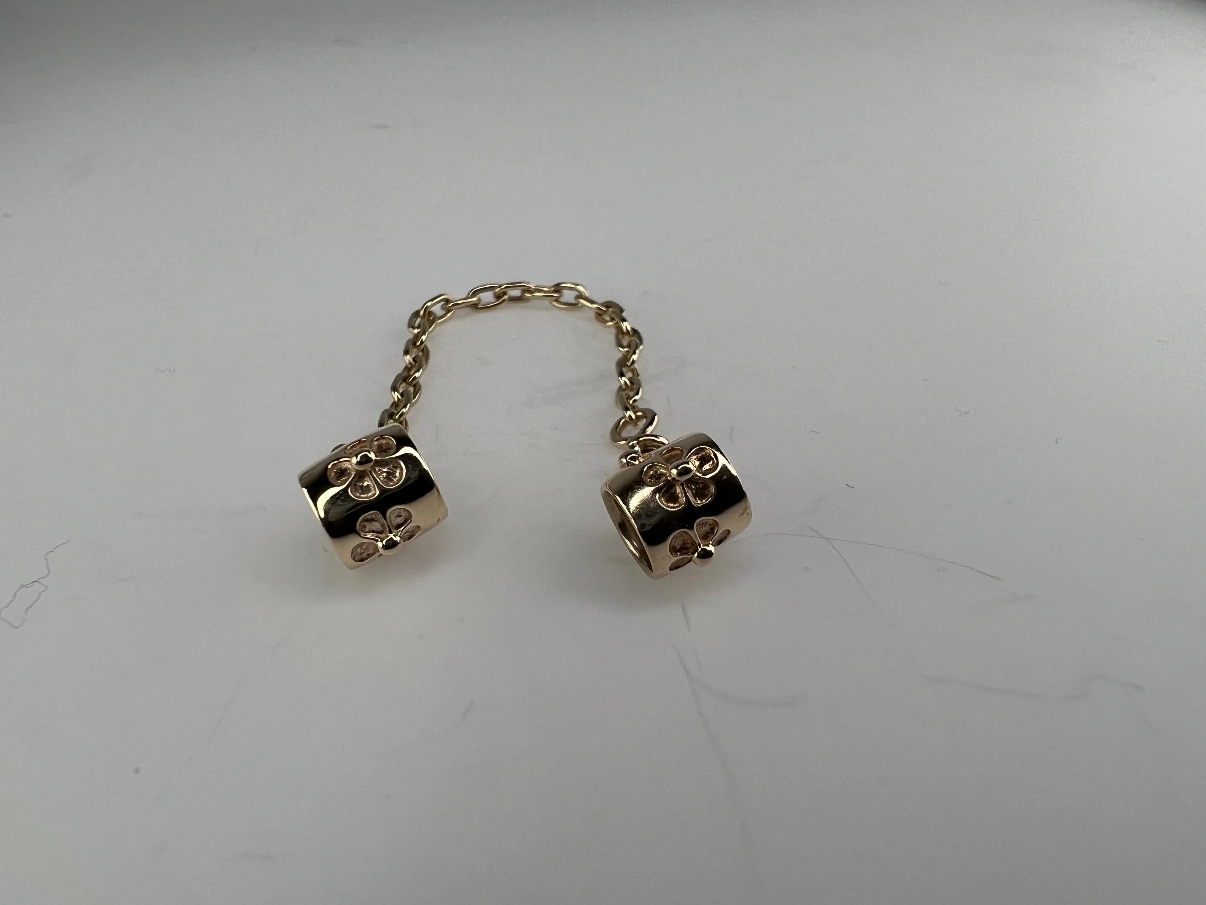 Authentic Retired Pandora 14K Yellow Gold Flower Safety Chain Charm 750312