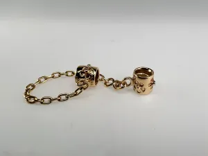 Authentic Retired Pandora 14K Yellow Gold Flower Safety Chain Charm 750312