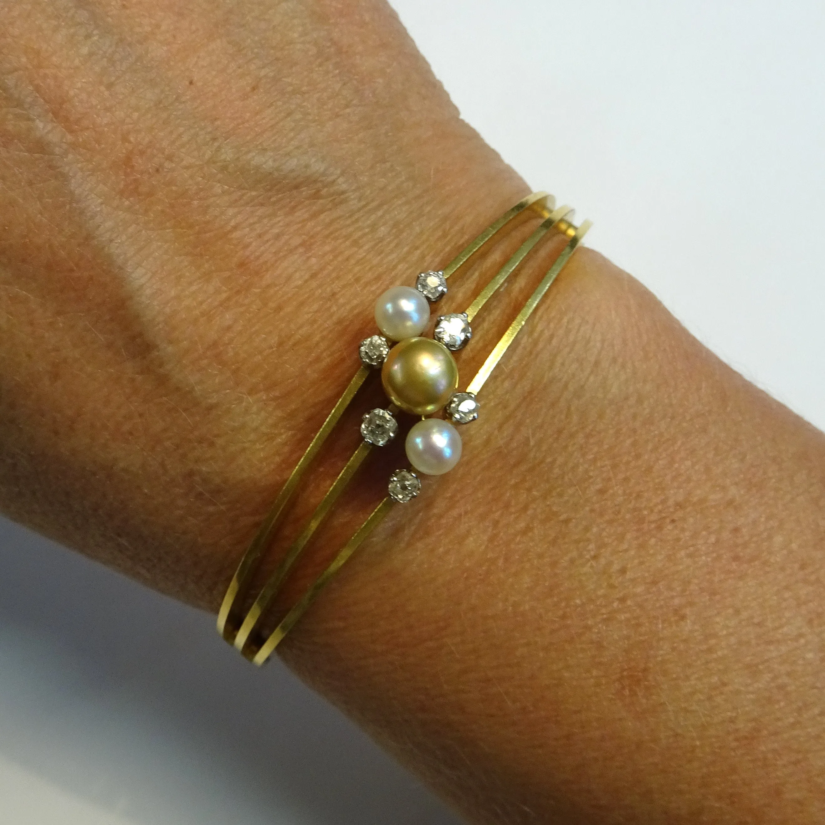 Bapst & Falize Paris Antique 18KT Yellow Gold Natural Pearl Bangle Bracelet