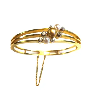 Bapst & Falize Paris Antique 18KT Yellow Gold Natural Pearl Bangle Bracelet