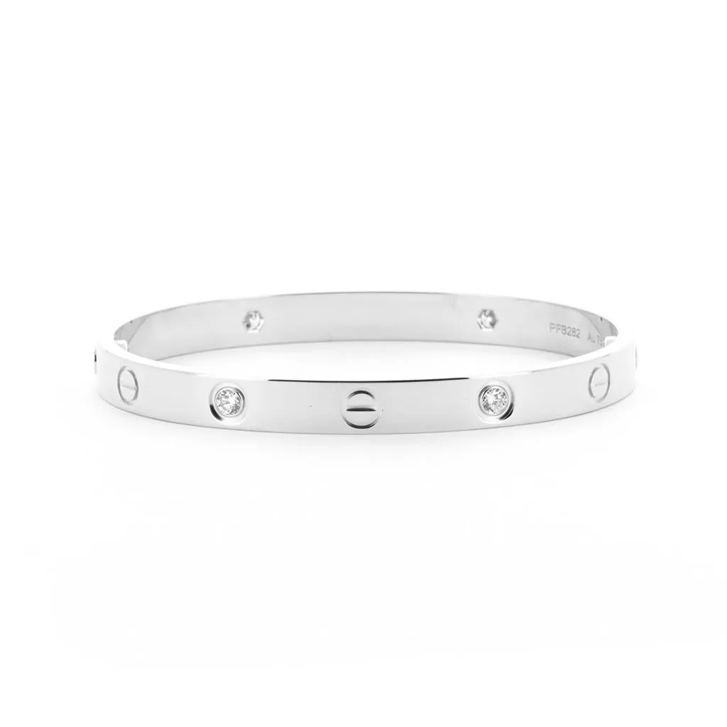 Cartier | 0.42ctw Love Bangle, 4 Diamond, Size 16 - 18k White Gold