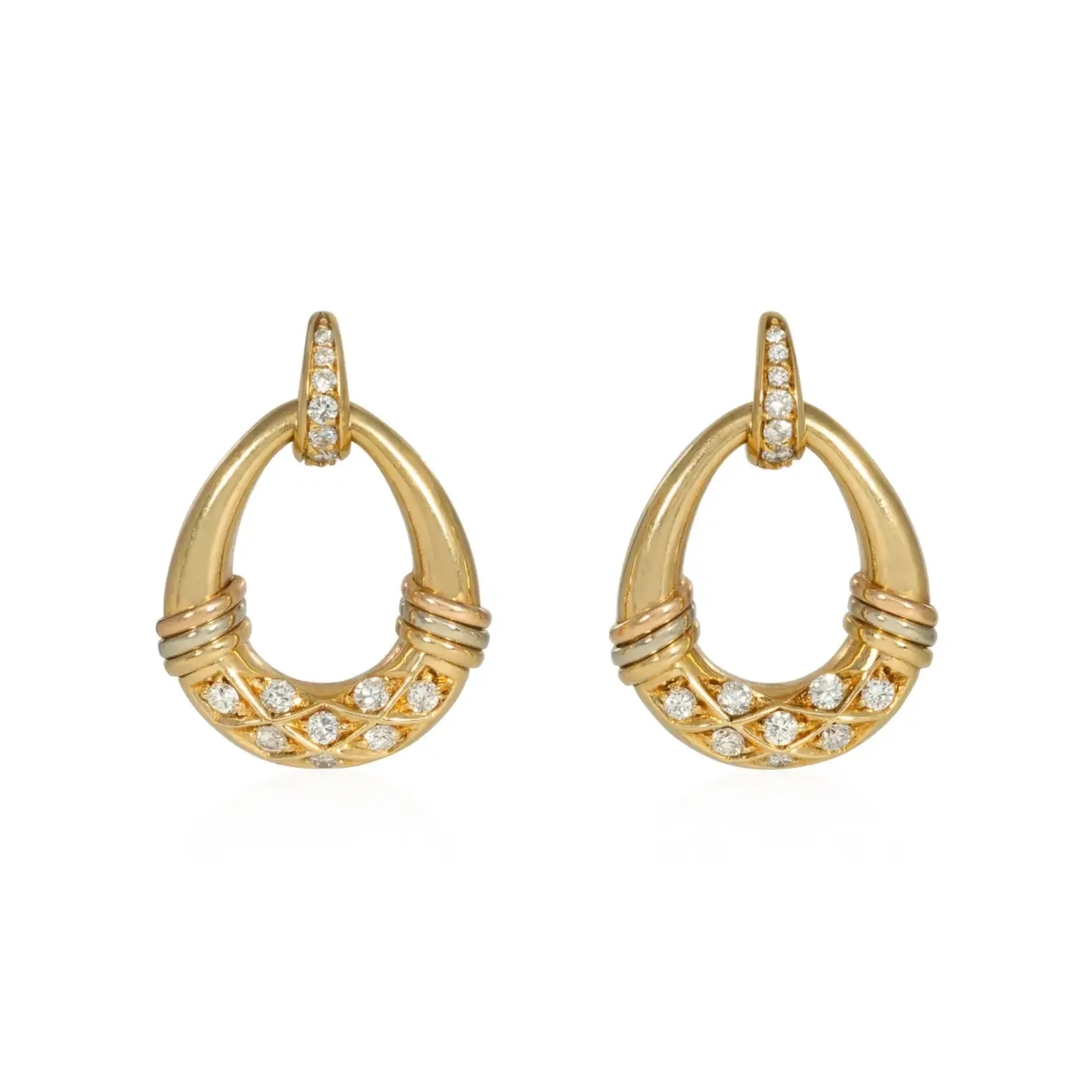Cartier France 1980s 18KT Rose, White & Yellow Gold Diamond Earrings