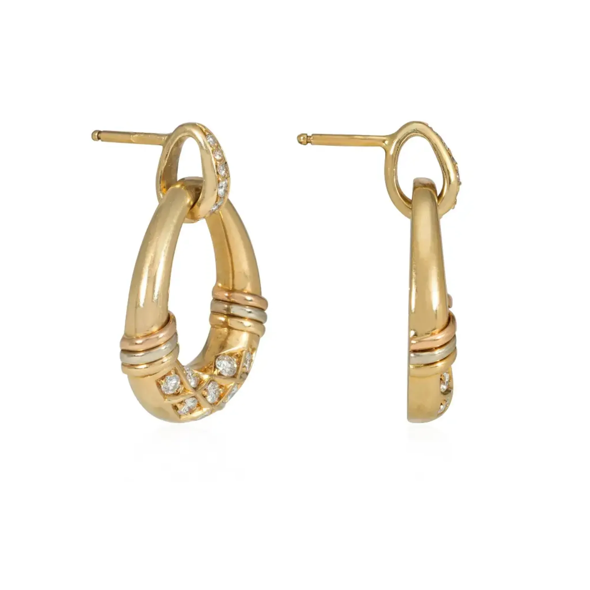 Cartier France 1980s 18KT Rose, White & Yellow Gold Diamond Earrings