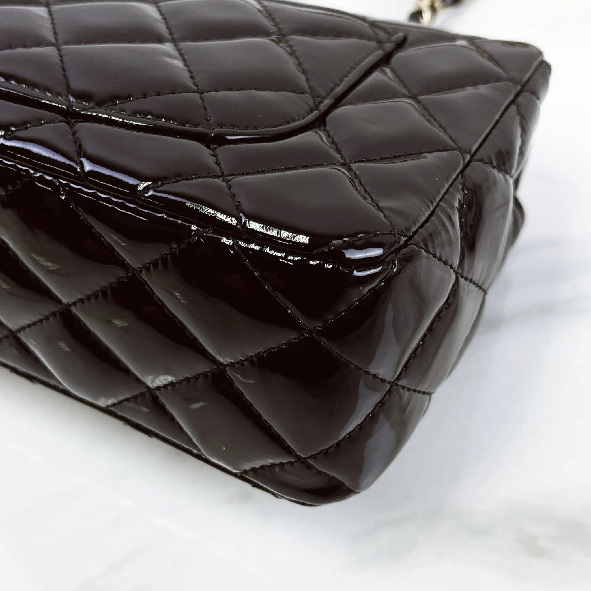 Chanel Classic Mini Black Patent Gold-tone Hardware