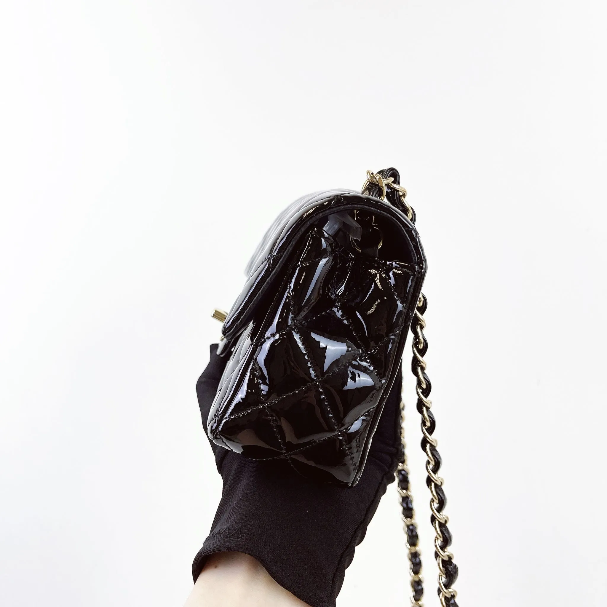 Chanel Classic Mini Black Patent Gold-tone Hardware