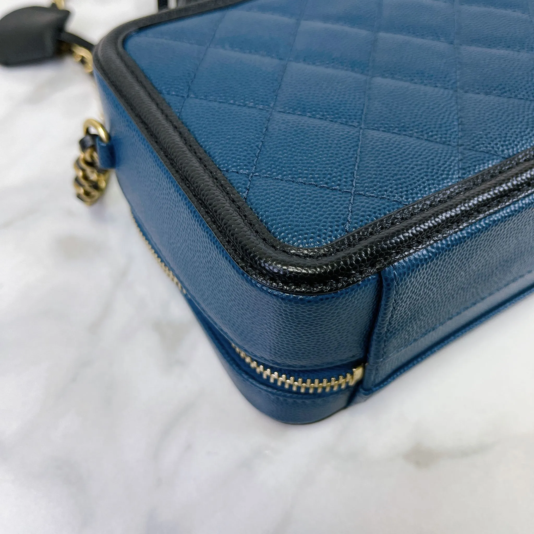 Chanel Filigree Vanity Small, Black and Navy Caviar Gold-tone Hardware