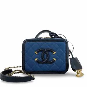 Chanel Filigree Vanity Small, Black and Navy Caviar Gold-tone Hardware