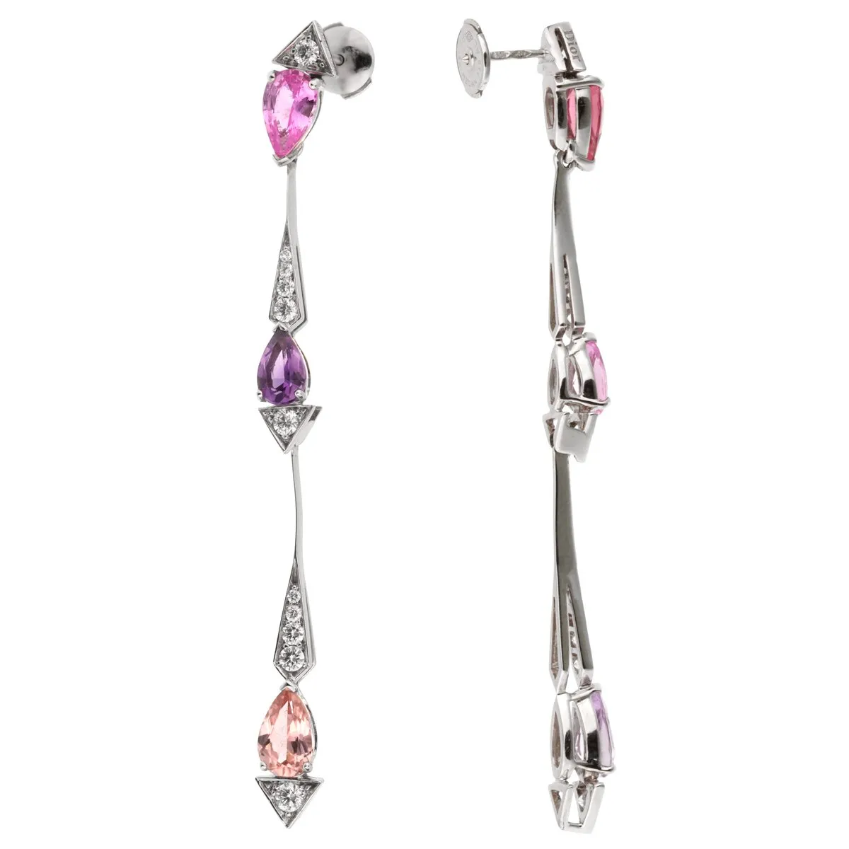 Christian Dior Diamond Sapphire Drop 18k White Gold Earrings